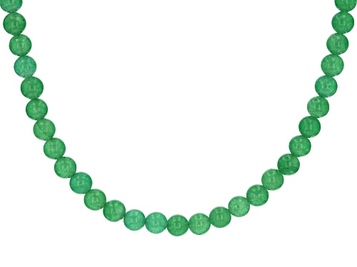 6mm round green onyx bead strand, rhodium over sterling necklace - Size 60