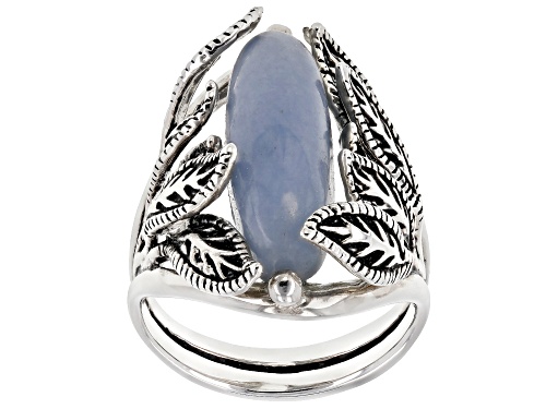 Photo of 20X7mm oval cabochon angelite solitaire oxidized sterling silver ring - Size 8