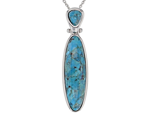 35x10mm And 7x6mm Turquoise Rhodium Over Sterling Silver Pendant With Chain