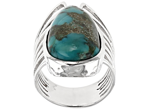 24x12mm Pear Shape Turquoise Solitaire Rhodium Over Sterling Silver Ring - Size 6