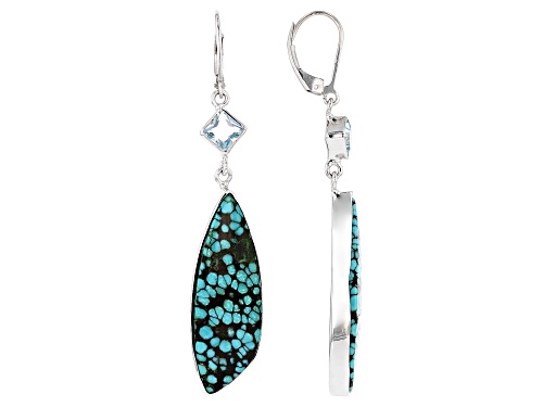 34x12mm Turquoise With 1.70ctw Glacier Topaz™ Rhodium Over Sterling Silver Dangle Earrings