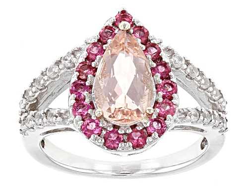 2.10ctw Morganite With Round Pink Tourmaline And White Zircon Sterling Silver Ring - Size 9