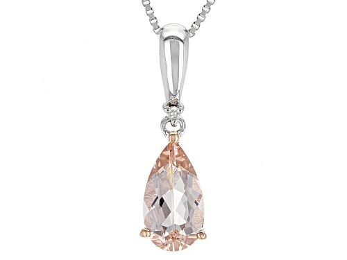 Photo of 1.12ct Pear Shape Morganite And .01ct Round White Single Diamond Accent Silver Pendant With Chain