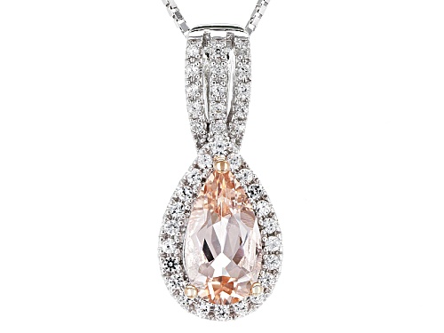 Photo of 1.12ct Pear Shape Morganite And .32ctw Round White Zircon Sterling Silver Pendant With Chain