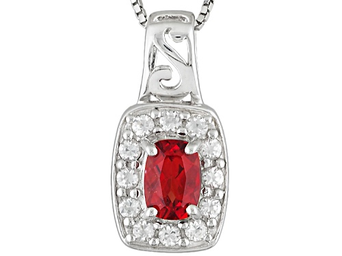 Photo of .65ct Rectangular Cushion Red Labradorite And .51ctw Round White Zircon Silver Pendant With Chain