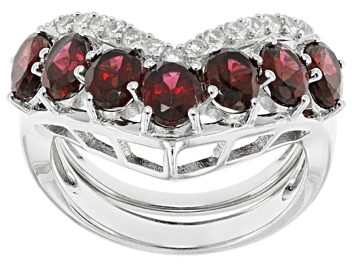3.57ctw Oval Raspberry color Rhodolite And .38ctw Zircon Sterling Silver Stackable 2-Ring Set - Size 5