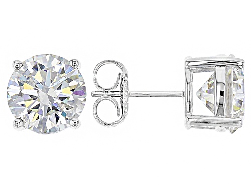 7.34ctw Round Strontium Titanate Solitaire Rhodium Over Sterling Silver Stud Earrings