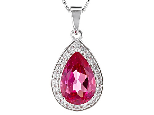 3.15ct Lab Created Padparadscha Sapphire And .41ctw White Zircon Silver Pendant With Chain