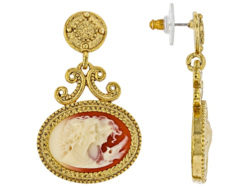 Photo of 1928 Jewelry® Red & White Resin Gold-Tone Cameo Twin Muse Drop Earrings
