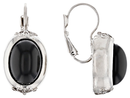 Photo of 1928 Jewelry® Oval Black Crystal Silver-Tone Drop Earrings