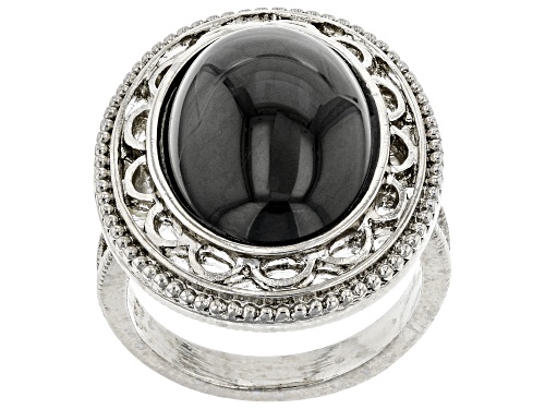 Photo of 1928 Jewelry® Oval Black Crystal Silver-Tone Ring - Size 7