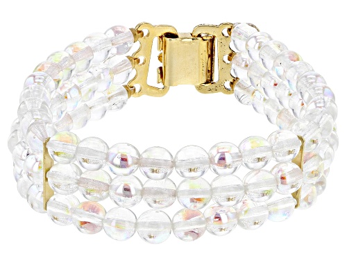 Photo of 1928 Jewelry® 6mm Glass Beads Gold-Tone Aurora Borealis 3 Strand Bracelet - Size 8