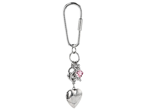 1928 Jewelry® Round Rose Crystal Silver-Tone Locket Key Chain