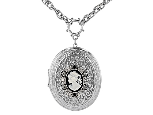 Photo of 1928 Jewelry® Oval Black & White Resin Silver-Tone Cameo Locket Necklace