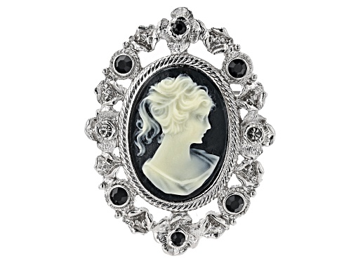 Photo of 1928 Jewelry® 25x18mm Oval Black & White Resin Silver-Tone Cameo Brooch