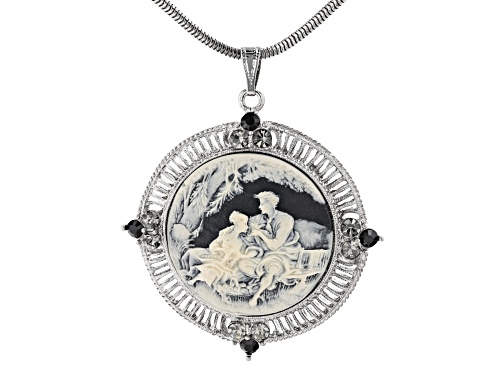 Photo of 1928 Jewelry® Round Black & White Resin Silver-Tone Cameo Necklace - Size 28