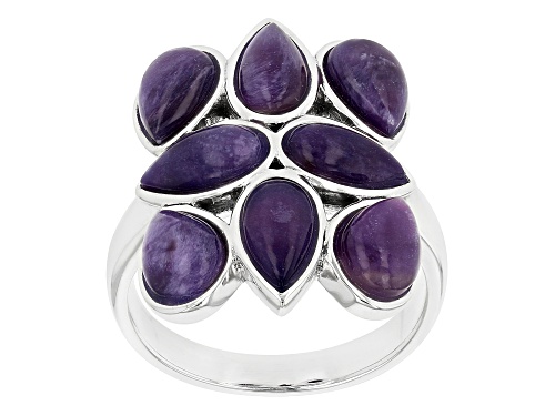 Photo of Pear-shaped Cabochon Charoite Rhodium Over Sterling Silver Ring - Size 8