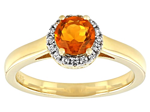 .52ct Mexican Fire Opal with .21ctw White Zircon 18k Yellow Gold Over Sterling Silver Halo Ring - Size 8