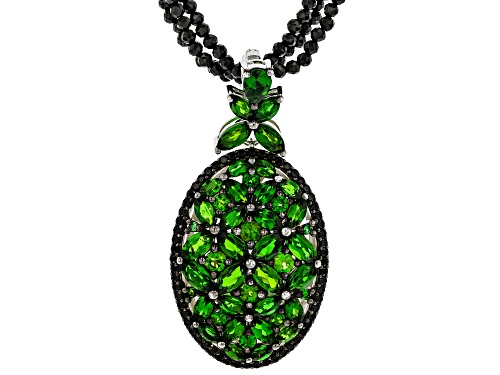 7.76ctw Russian Chrome Diopside & Spinel Rhodium Over Silver Enhancer With Bead Strand Necklace