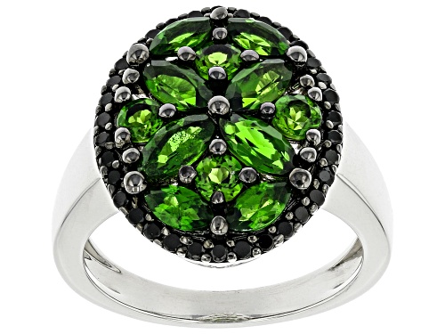 Photo of 2.15ctw Russian Chrome Diopside with .47ctw Black Spinel Rhodium Over Sterling Silver Ring - Size 8