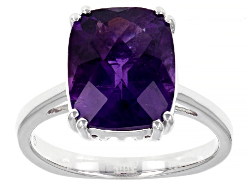 Photo of 4.05ct Cushion Checkerboard Cut African Amethyst Rhodium Over Sterling Silver Solitaire Ring - Size 7