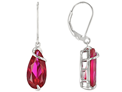 Photo of 6.80ctw Pear shape Lab Created Ruby Rhodium Over Sterling Silver Dangle Earrings