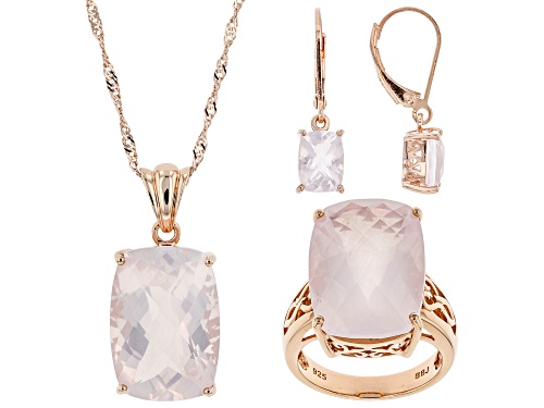 Photo of 20x14mm and 8x6mm Rose Quartz 18k Rose Gold Over Sterling Silver Jewelry Set