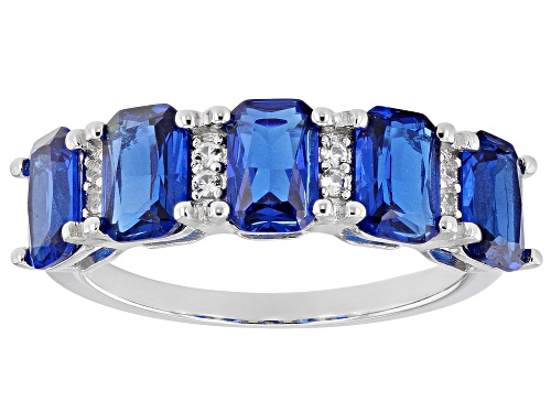 2.47ctw Lab Created Blue Spinel with .07ctw Lab White Sapphire Rhodium Over Sterling Silver Ring - Size 7