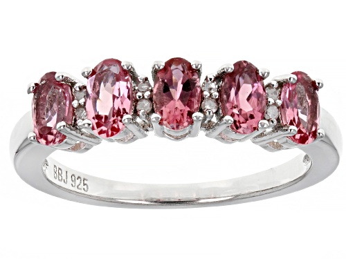 Photo of 0.94ctw Pink Tourmaline And 0.04ctw Round White Diamond Accent Rhodium Over Sterling Silver Ring - Size 8