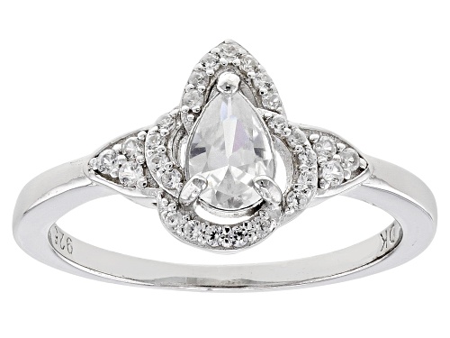 0.57ctw Pear And Round White Zircon Rhodium Over Sterling Silver Ring - Size 8