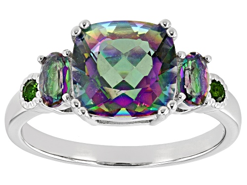 Photo of 3.25ctw Cushion & Oval Multi-Color Quartz With 0.07ctw Chrome Diopside Rhodium Over Silver Ring - Size 8