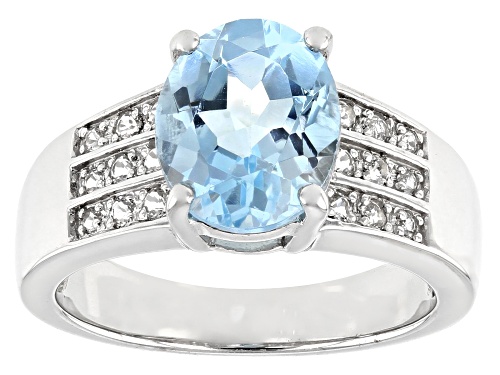 2.80ct Glacier Topaz™ And 0.22ctw White Topaz Rhodium Over Sterling Silver Ring - Size 9