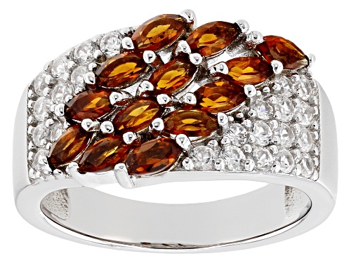 Photo of 0.81ctw Madeira Citrine With 0.83ctw Round White Zircon Rhodium Over Sterling Silver Ring - Size 9