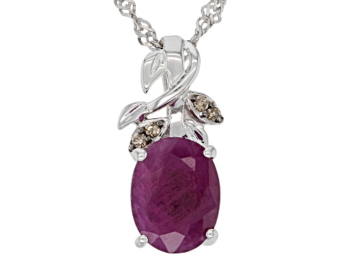 2.32ct Indian Ruby With 0.03ctw Champagne Diamond Rhodium Over Sterling Silver Pendant With Chain
