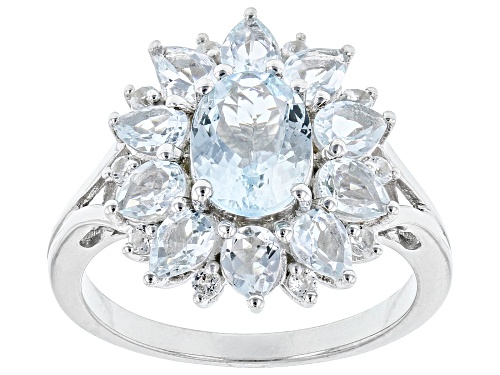 2.16ctw Aquamarine With 0.17ctw White Topaz Rhodium Over Sterling Silver Ring - Size 8