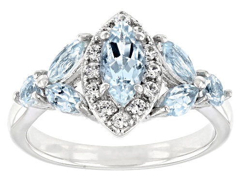 Photo of 1.00ctw Mixed Shape Aquamarine With 0.20ctw Round White Zircon Rhodium Over Sterling Silver Ring - Size 9