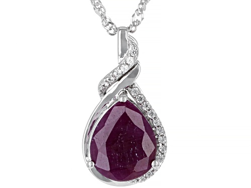 Photo of 3.49ct Indian Ruby With 0.15ctw White Zircon Rhodium Over Sterling Silver Pendant With Chain