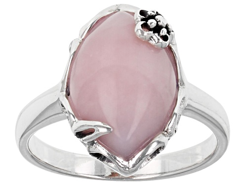 14x9.6mm Marquise Pink Opal Rhodium Over Sterling Silver Ring - Size 8