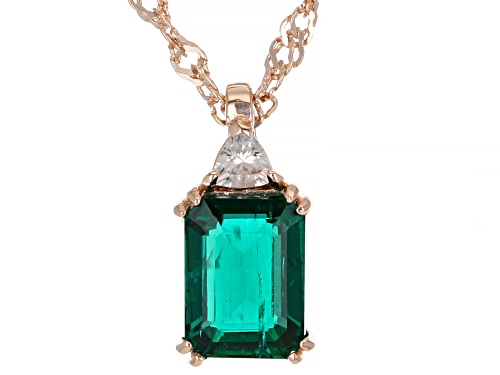 Photo of 1.32ct Octagonal Lab Emerald And 0.12ctw White Zircon 18K Rose Gold Over Silver Pendant With Chain