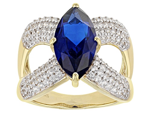 Photo of 4.01ct Marquise Lab Blue Spinel With 0.88ctw Round White Zircon 18K Yellow Gold Over Silver Ring - Size 7