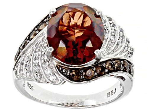 Photo of 3.75ct Red Labradorite With 0.65ctw Smoky Quartz & White Zircon Rhodium Over Sterling Silver Ring - Size 9