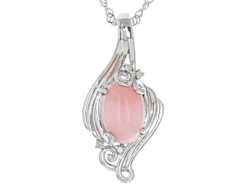 12x8mm Pink Opal With 0.03ctw White Diamond Accent Rhodium Over Sterling Silver Pendant With Chain