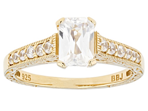 1.36ct Rectangular Octagonal & 0.26ctw Round White Zircon 18K Yellow Gold Over Sterling Silver Ring - Size 7