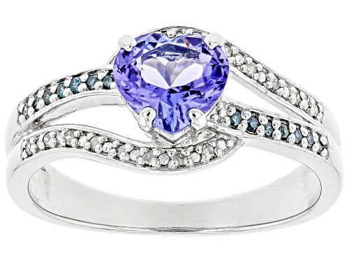 Photo of 0.89ctw Tanzanite With 0.11ctw Blue And White Diamonds Rhodium Over Sterling Silver Ring - Size 9
