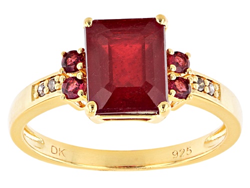 Photo of 3.18ctw Mahaleo® Ruby With Red Spinel And Champagne Diamond 18K Yellow Gold Over Silver Ring - Size 7