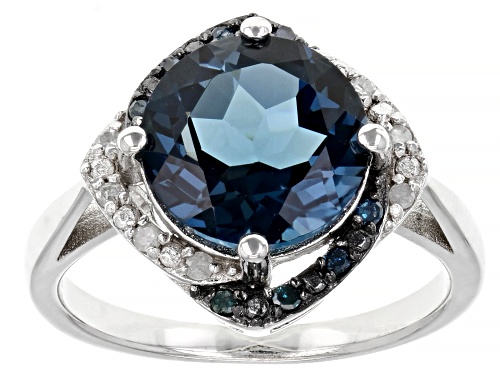 4.25ctw London Blue Topaz With 0.14ctw Blue And White Diamond Rhodium Over Sterling Silver Ring - Size 8