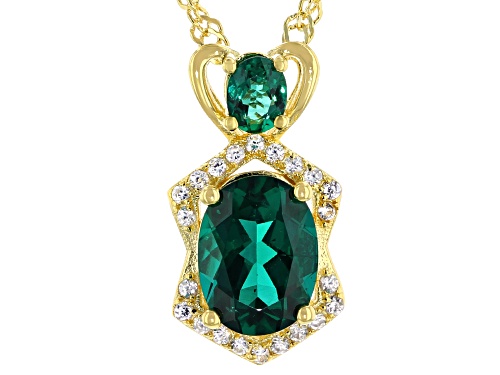 Photo of 1.18ctw Lab Created Emerald With 0.15ctw White Zircon 18K Yellow Gold Over Silver Pendant/Chain