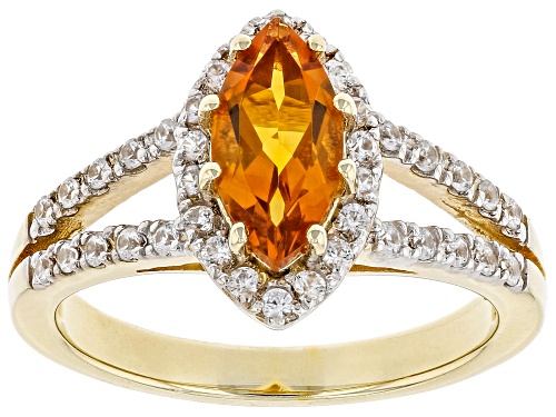 Photo of 0.79ct Marquise Madeira Citrine With 0.29ctw Round White Zircon 18K Yellow Gold Over Silver Ring - Size 7