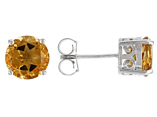 Photo of 3.07ctw Round Brazilian Citrine Rhodium Over Sterling Silver Stud Earrings