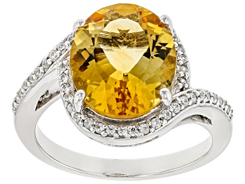 Photo of 3.57ct Oval Brazilian Citrine With .29ctw Round White Zircon Rhodium Over Sterling Silver Ring - Size 9